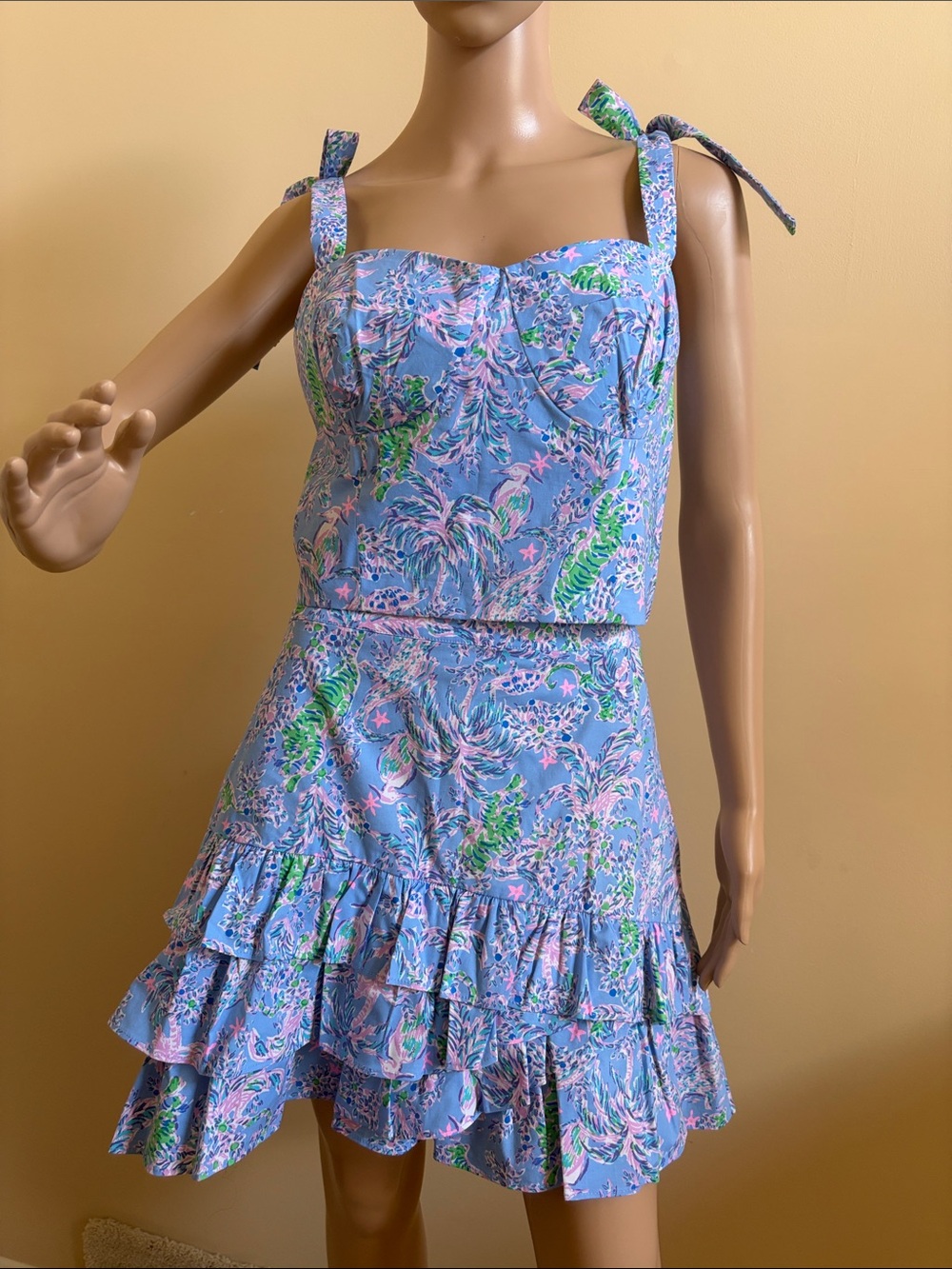 Lilly Pulitzer Pastel Blue Floral Ruffled 2-piece Ensemble - NEW
